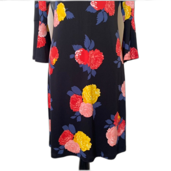 Tommy Hilfiger Bell Sleeve Cocktail Dress Black Multicolor Floral Spring Size 6 - Picture 3 of 7